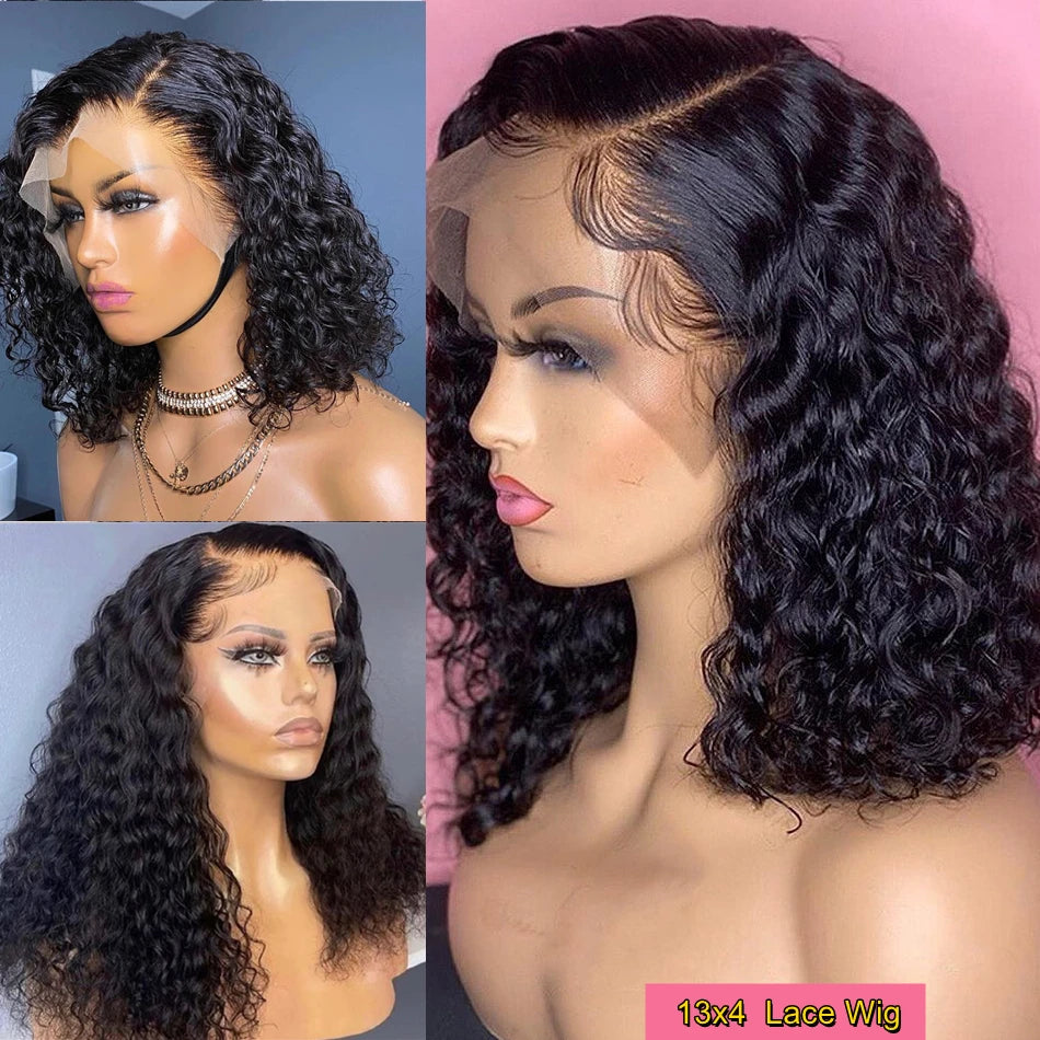 Kinky Curly Bob Wig Lace Front Human Hair Wigs For Women HD Transparent Full Lace Frontal Wig Glueless Wig Cheap Remy Human Hair
