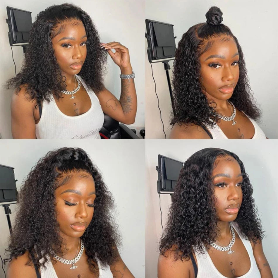 Kinky Curly Bob Wig Lace Front Human Hair Wigs For Women HD Transparent Full Lace Frontal Wig Glueless Wig Cheap Remy Human Hair