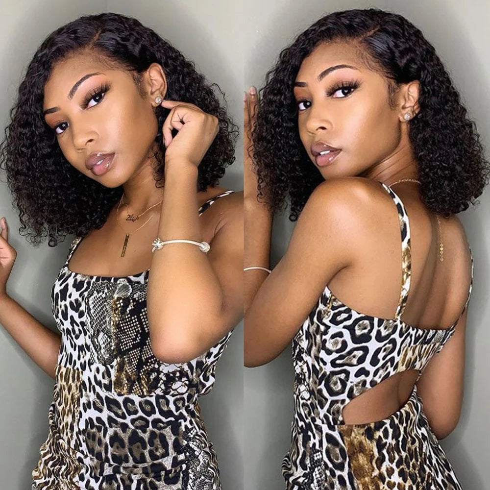 Kinky Curly Bob Wig Lace Front Human Hair Wigs For Women HD Transparent Full Lace Frontal Wig Glueless Wig Cheap Remy Human Hair