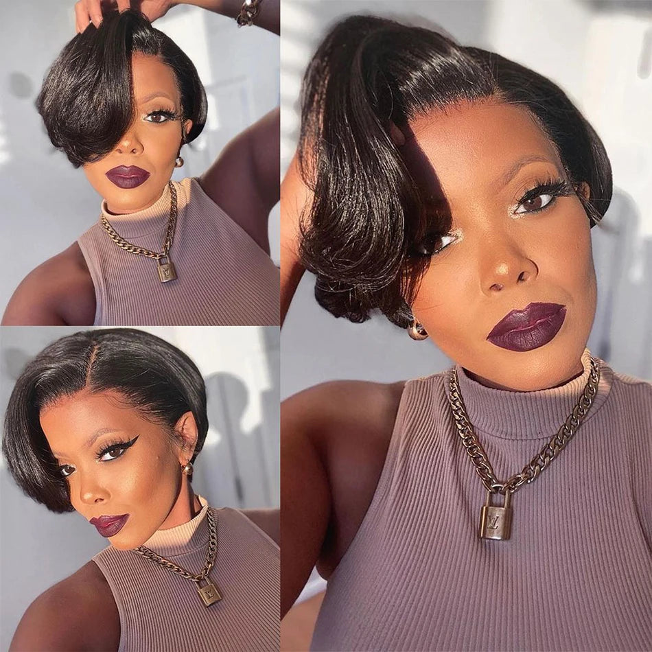 Short Bob Wig Pixie Cut Wig 13x1 T Part Lace Human Hair Wigs For Women Brazilian Remy Hair Straight Cheap Human Hair Wigs