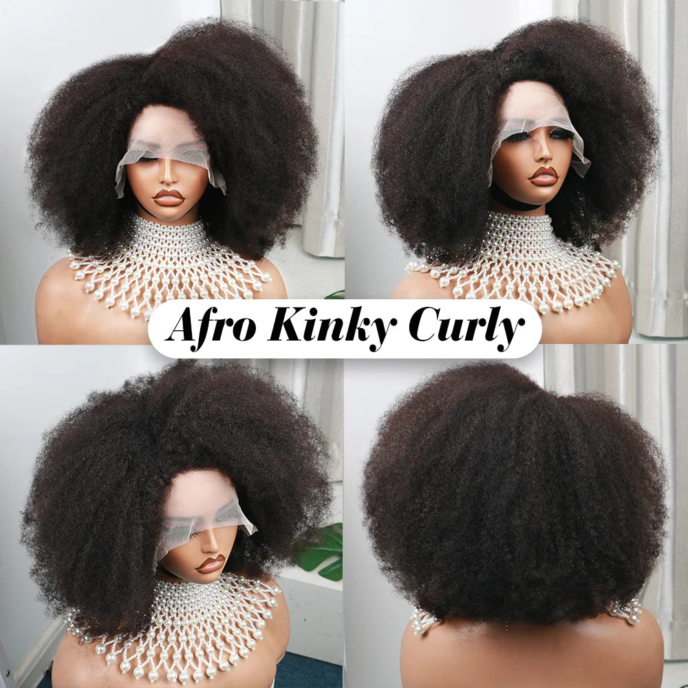 Women's Short Afro Kinky Curly Hair Black Wigs for Black Women Afro Wig Large Bouncy and Soft Natural Looking Premium Human Hair