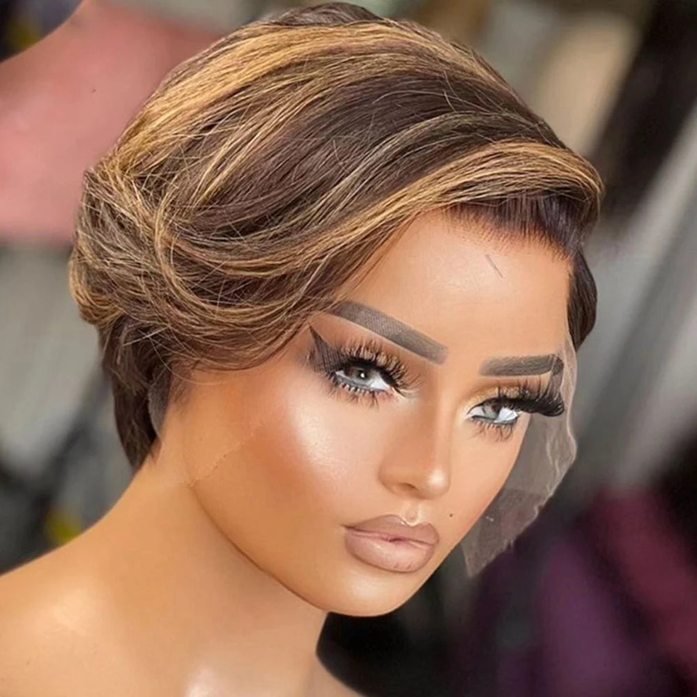 Pixie Cut Wigs Human Hair 13x4 Short Pixie Cut Lace Front Wig for Women Black Pixie Cut Transparent Frontal Wig Layered Straight