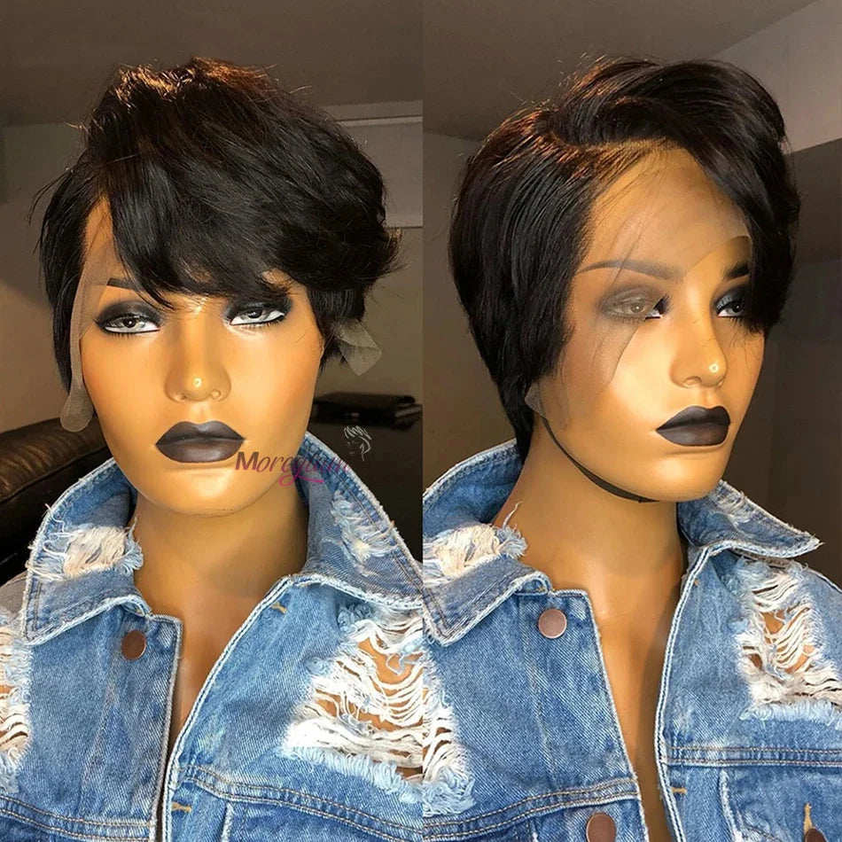 Straight Pixie Cut Short Bob Wigs Human Hair 13x4 Transparent Lace Front Human Hair Wig T Part Lace Wig Brazilian Hair For Women