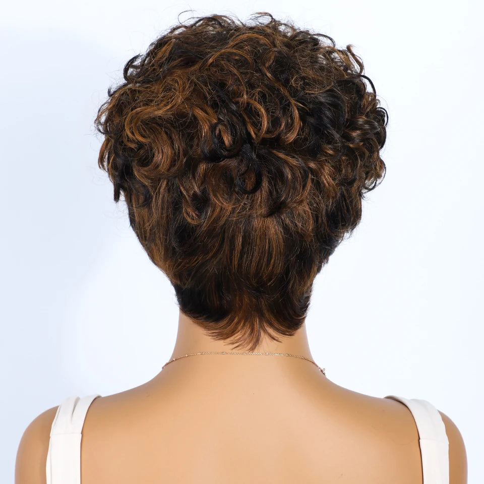Short Pixie Cut 100% Human Hair Wigs For Women Brazilian Remy Hair Natural Dark Full Machine Made Daily Colored Bob Wig