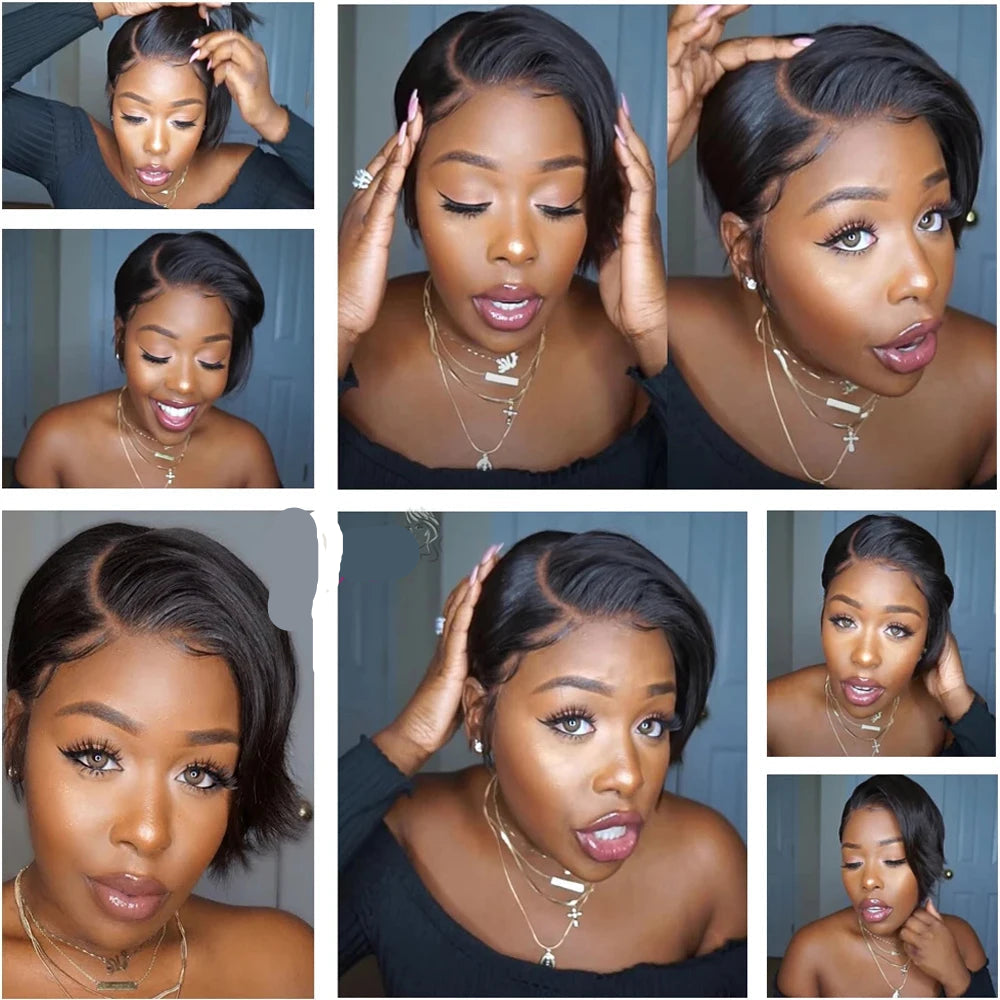 Straight Pixie Cut Short Bob Wigs Human Hair 13x4 Transparent Lace Front Human Hair Wig T Part Lace Wig Brazilian Hair For Women