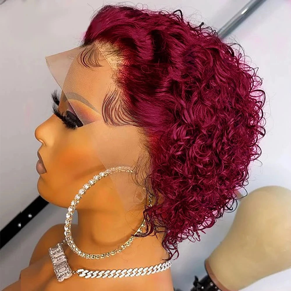 Short Pixie Bob Lace Wig Curly 13x1 Lace Closure Human Hair Wigs Remy Curly Lace Frontal Wig Natural Black