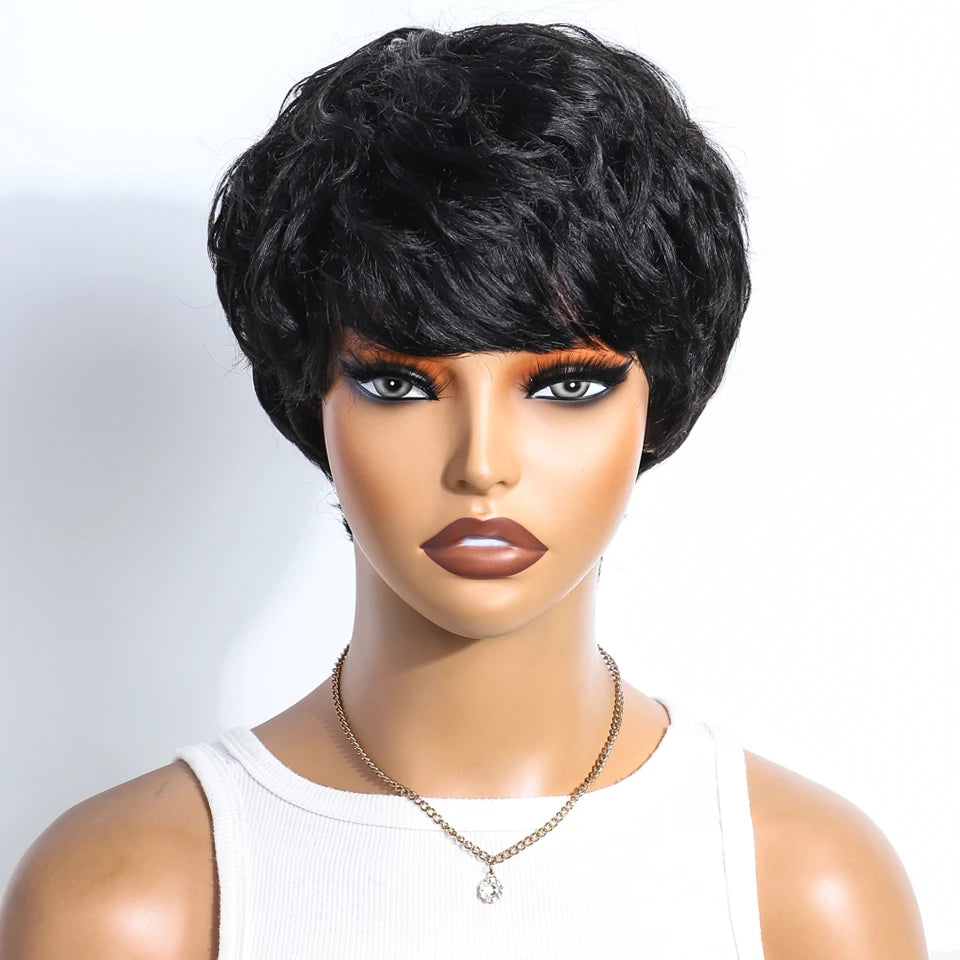 Short Pixie Cut 100% Human Hair Wigs For Women Brazilian Remy Hair Natural Dark Full Machine Made Daily Colored Bob Wig