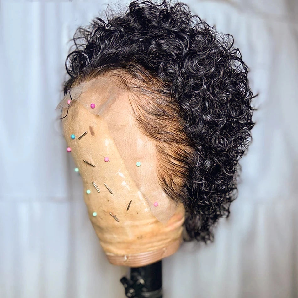 Pixie Cut Wig Transparent Lace Front Human Hair Wig Short Kinky Curly Bob Wigs Brazilian Water Wave Human Hair Wigs For Women