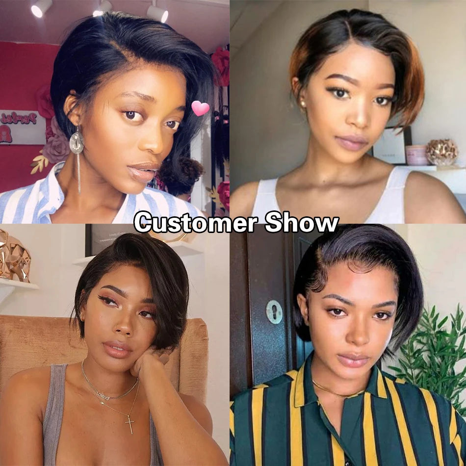 Short Bob Wig Pixie Cut Wig 13x1 T Part Lace Human Hair Wigs For Women Brazilian Remy Hair Straight Cheap Human Hair Wigs