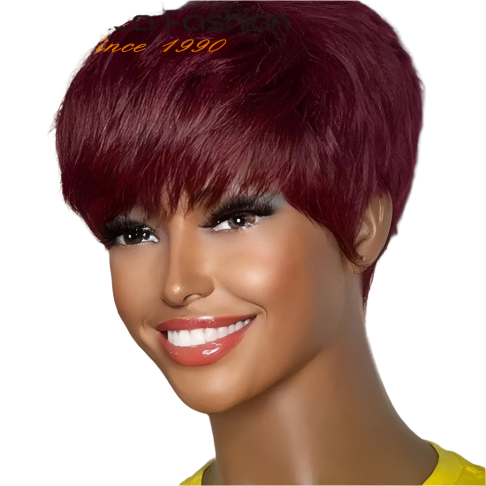 1B Pixie Short Cut Colored Straight Human Hair Wigs With Bangs Fringe Full Machine Made Wigs For Women Brazilian Natural Black