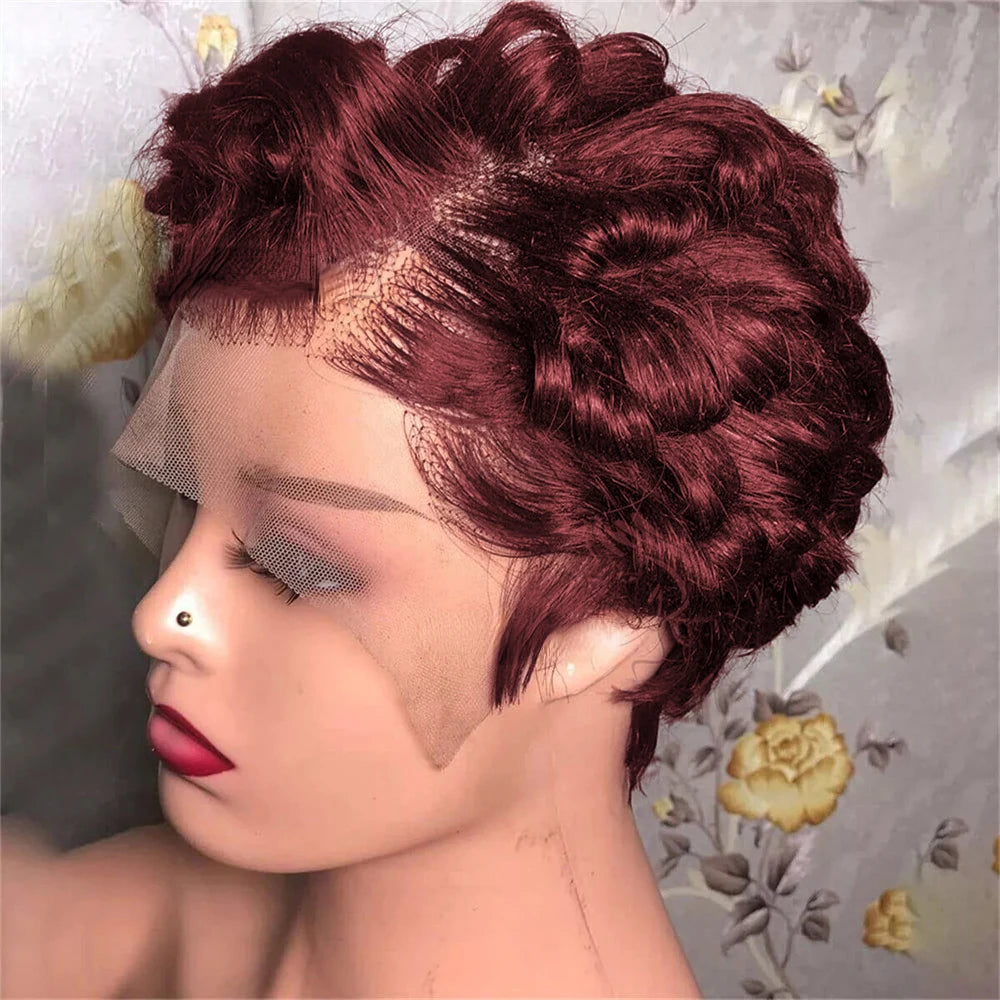 Short Pixie Cut Curly 100% Human Hair Wigs 13x4 Lace Front Wigs for Women Natural Soft Bob Wig with Transparent Lace Wigs