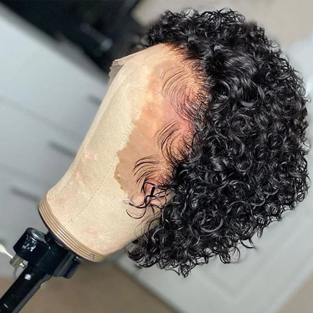 Pixie Cut Wig Transparent Lace Front Human Hair Wig Short Kinky Curly Bob Wigs Brazilian Water Wave Human Hair Wigs For Women