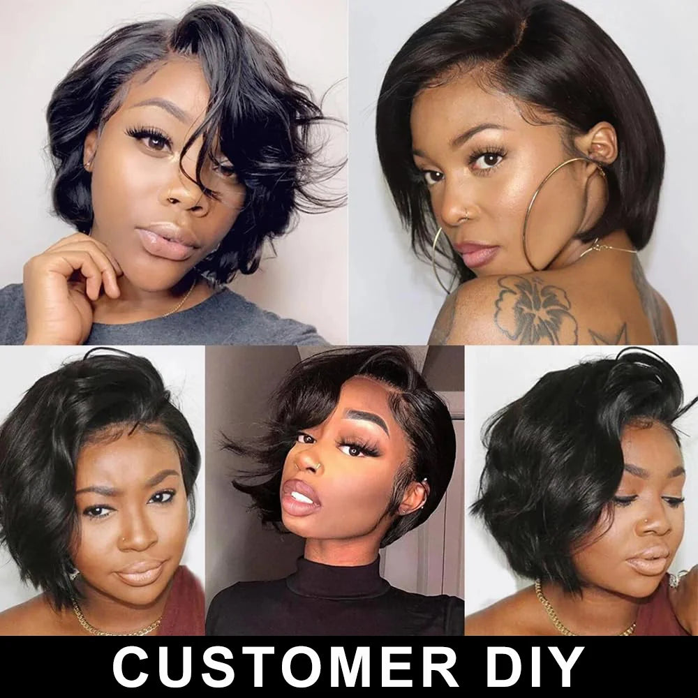 Pixie Cut Wigs Human Hair 13x4 Short Pixie Cut Lace Front Wig for Women Black Pixie Cut Transparent Frontal Wig Layered Straight