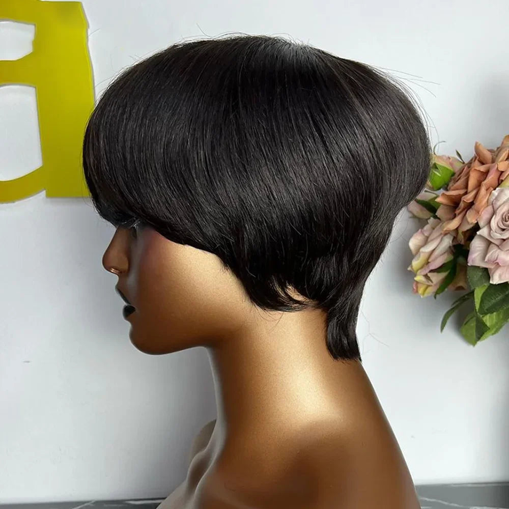 Short Human Hair Wigs Pixie Cut Straight for Black Women Machine Made Wigs With Bangs Cheap Glueless Wig