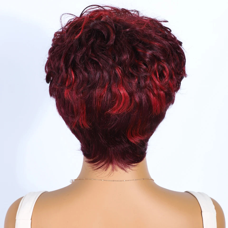 Short Pixie Cut 100% Human Hair Wigs For Women Brazilian Remy Hair Natural Dark Full Machine Made Daily Colored Bob Wig