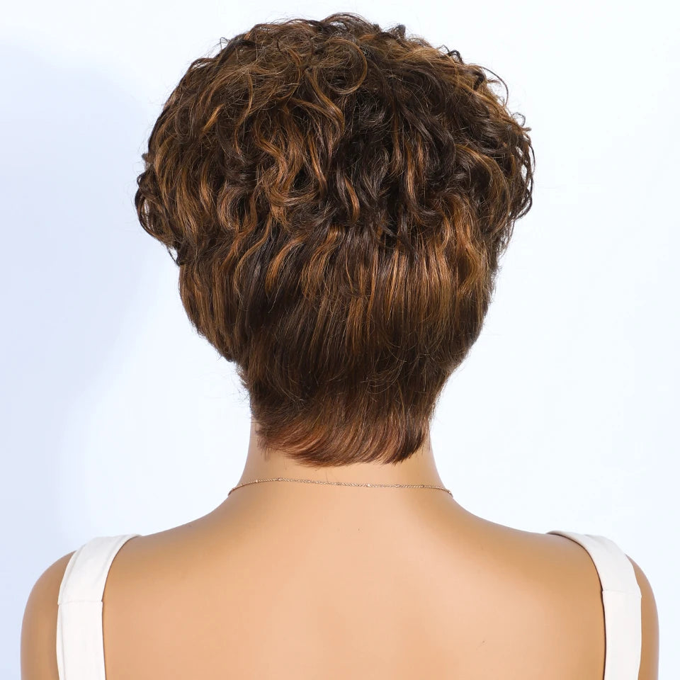 Short Pixie Cut 100% Human Hair Wigs For Women Brazilian Remy Hair Natural Dark Full Machine Made Daily Colored Bob Wig