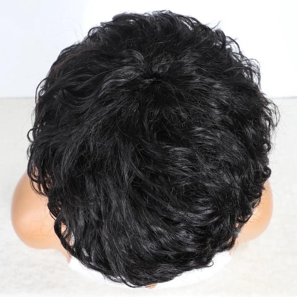Short Pixie Cut 100% Human Hair Wigs For Women Brazilian Remy Hair Natural Dark Full Machine Made Daily Colored Bob Wig