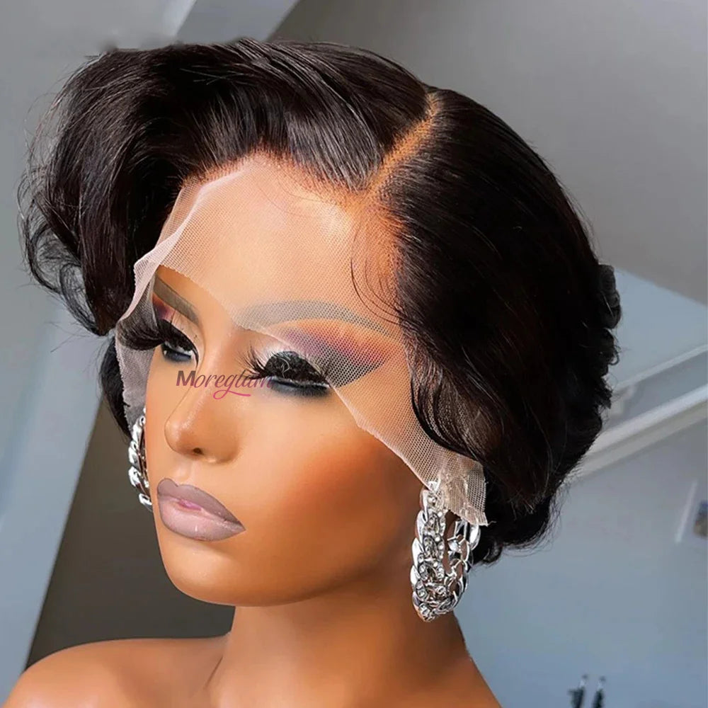 Straight Pixie Cut Short Bob Wigs Human Hair 13x4 Transparent Lace Front Human Hair Wig T Part Lace Wig Brazilian Hair For Women