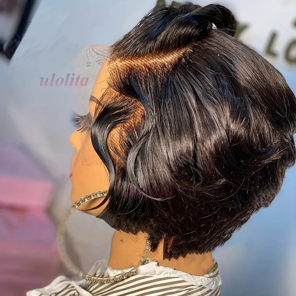 Pixie Cut 13x4 Transparent Lace Front Wigs For Women Short Bob Wig Brazilian Straight hd Lace Frontal Human Hair Wig 200 Density