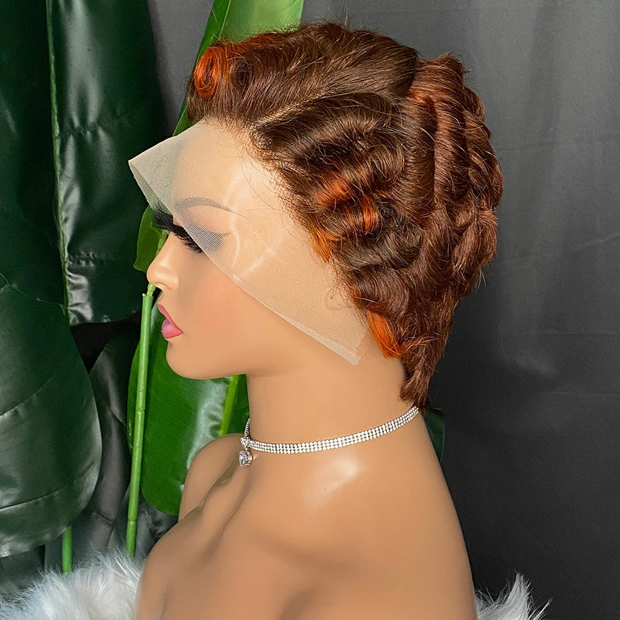 Short Pixie Cut Curly 100% Human Hair Wigs 13x4 Lace Front Wigs for Women Natural Soft Bob Wig with Transparent Lace Wigs