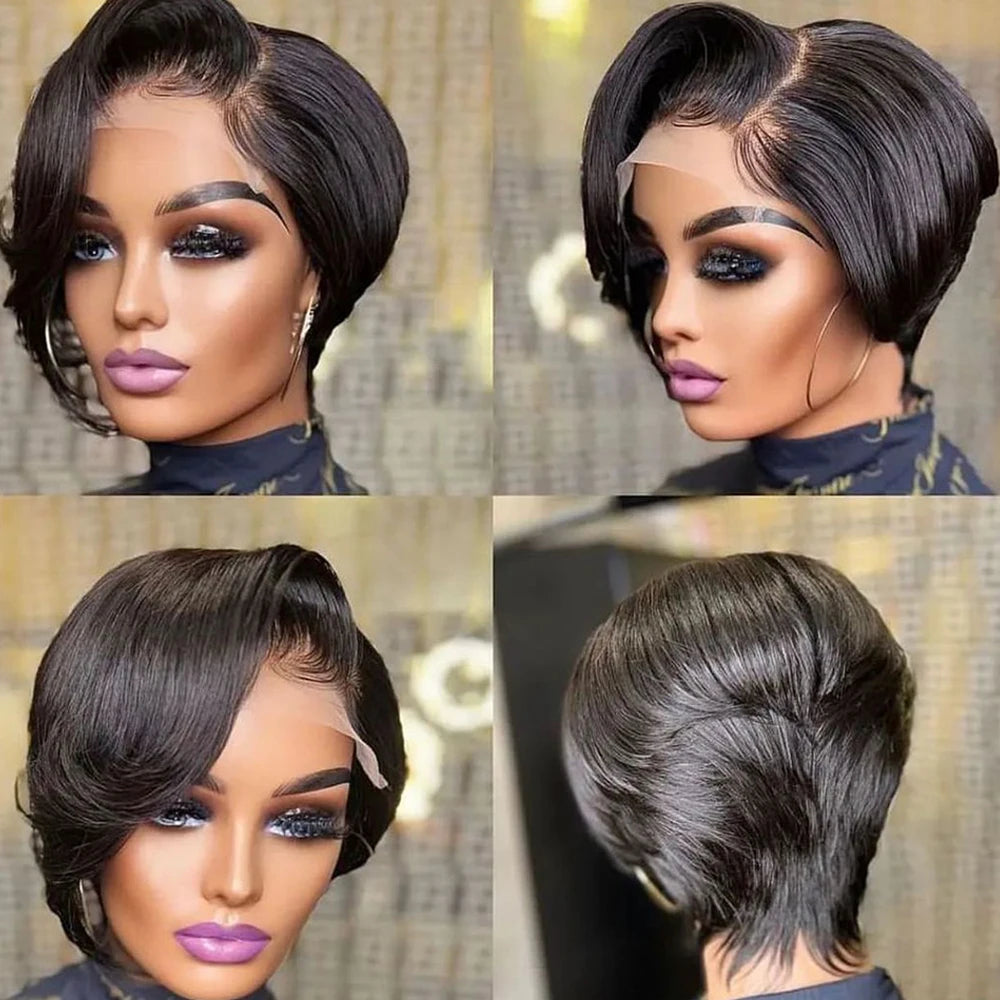 Pixie Cut Wigs Human Hair 13x4 Short Pixie Cut Lace Front Wig for Women Black Pixie Cut Transparent Frontal Wig Layered Straight
