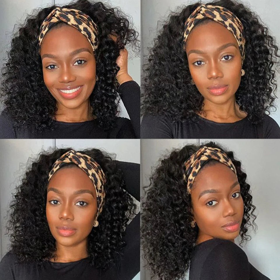 Kinky Curly Human Hair Headband Wig For Black Women 250% Density Glueless Brazilian Remy Jerry Curl Full Machine Made Hair