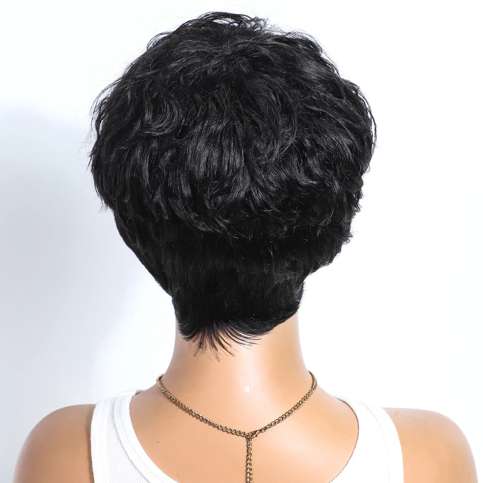 Short Pixie Cut 100% Human Hair Wigs For Women Brazilian Remy Hair Natural Dark Full Machine Made Daily Colored Bob Wig