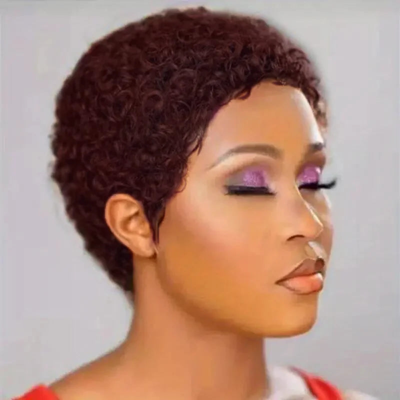100% Human Hair Afro Curly Wig for Women – Natural Pixie Chic, Comfort Rose Net | Easy Machine Made