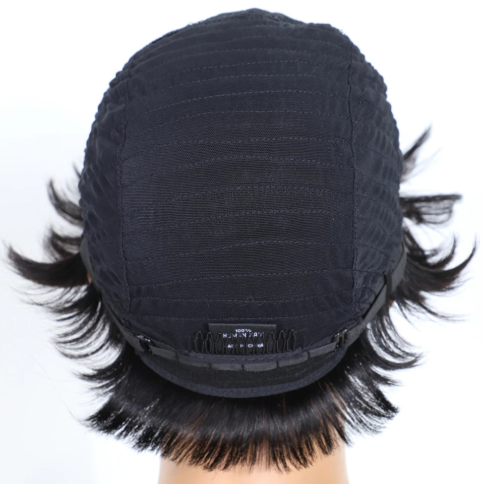 Short Pixie Cut 100% Human Hair Wigs For Women Brazilian Remy Hair Natural Dark Full Machine Made Daily Colored Bob Wig