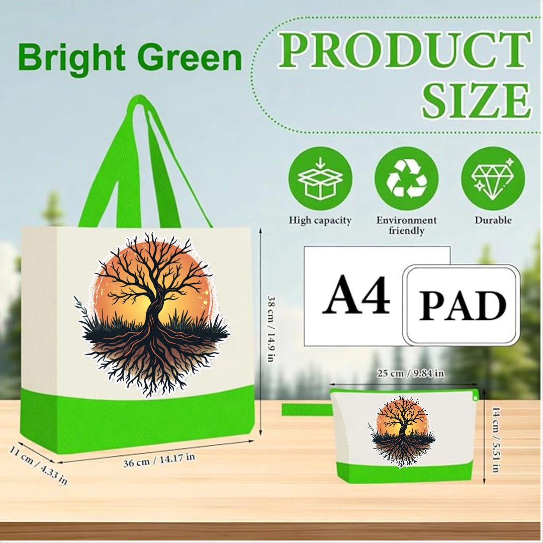 Medium Blue - Tree of Life Canvas Tote Bag with Matching Pouch | Reusable Aesthetic Shopper Bag Gift