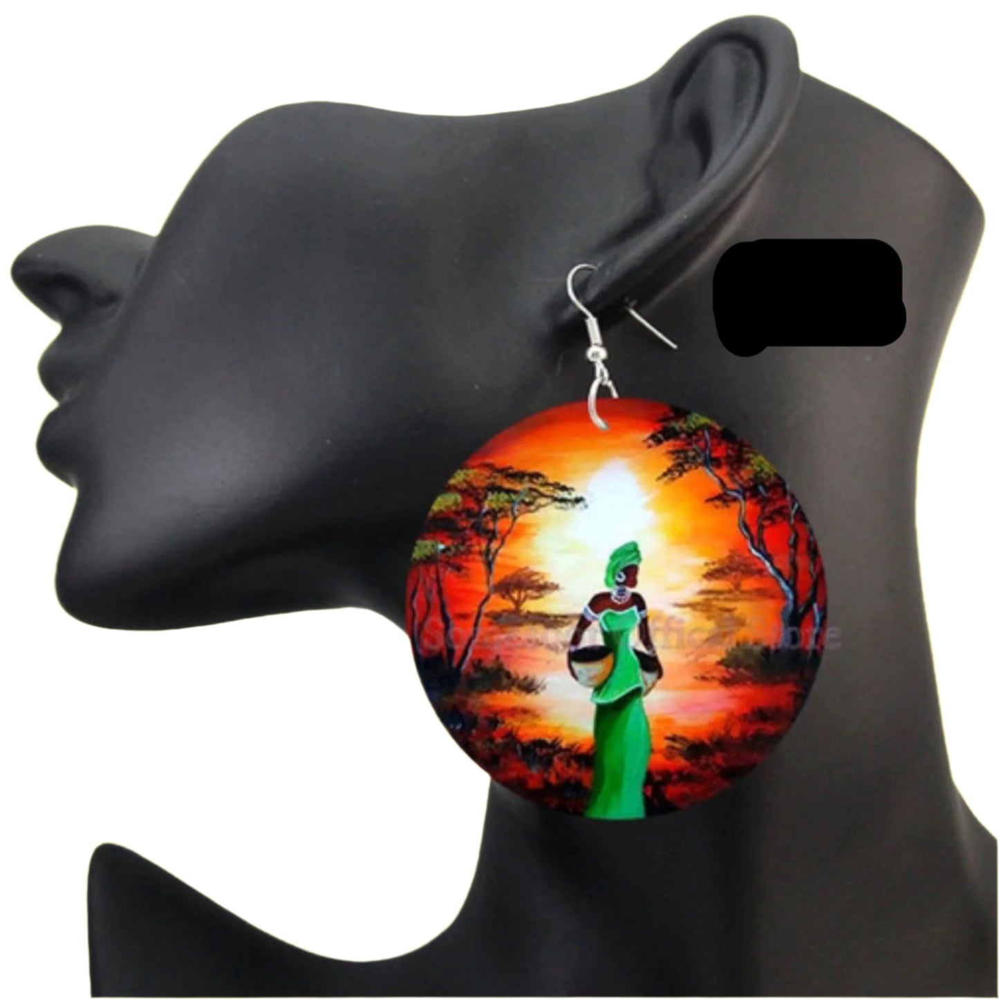 Gorgeous African Woman Sunset Earrings: Double-Sided Designs