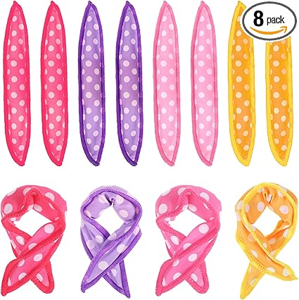 4C Afro Hair Pillow Rollers – 8pcs Soft Sleep-In Sponge Curlers for Spiral Curls, Long, Short, Thick or Thin Hair, 8.1 x 1.38 -RANDOM COLOUR