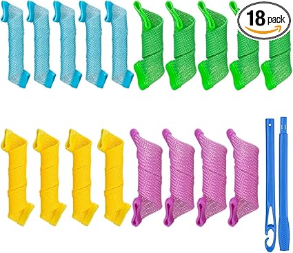 Magic Spiral Heatless Curlers Set – No Heat Hair Rollers for Long & Short Hair, 18-Pack | Heat-Free Curling Kit for Natural, Wavy, and Curly Hairstyles