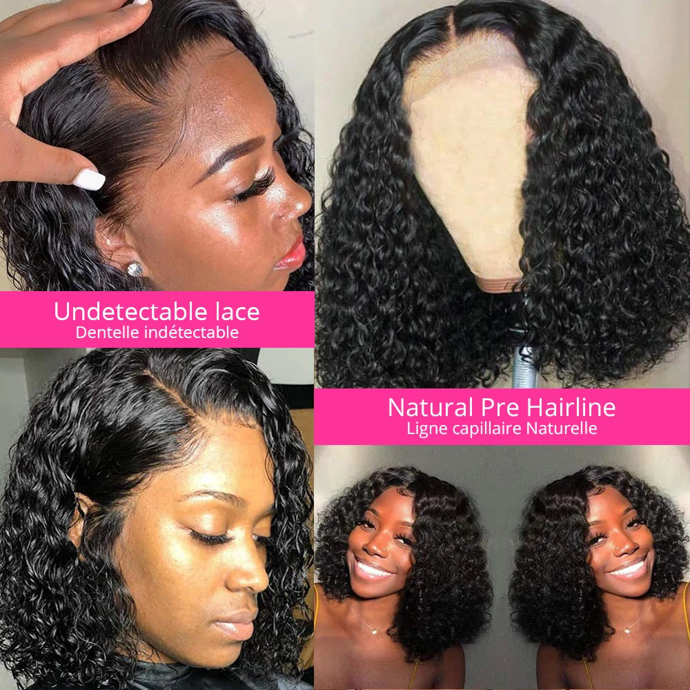 Kinky Curly Bob Wig Lace Front Human Hair Wigs For Women HD Transparent Full Lace Frontal Wig Glueless Wig Cheap Remy Human Hair