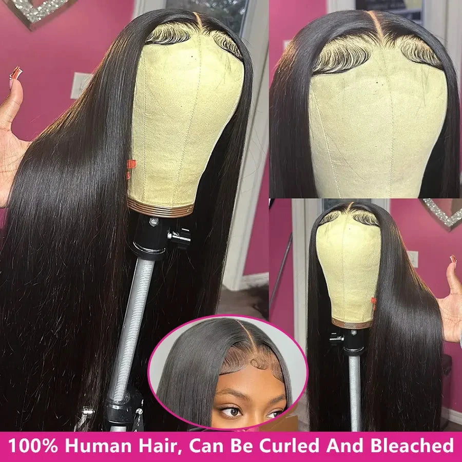 250 Density 6x6 Closure Glueless Wig Bone Straight Lace Frontal Wig Human Hair 30 40 Inch 13x6 13x4 HD Lace Front Wigs For Women