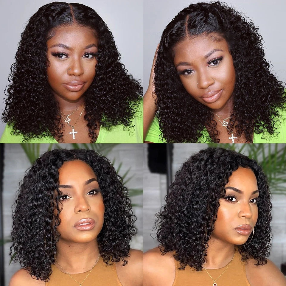 Kinky Curly Bob Wig Lace Front Human Hair Wigs For Women HD Transparent Full Lace Frontal Wig Glueless Wig Cheap Remy Human Hair