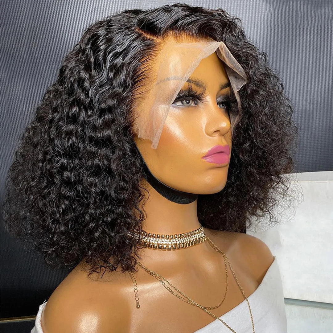 Kinky Curly Bob Wig Lace Front Human Hair Wigs For Women HD Transparent Full Lace Frontal Wig Glueless Wig Cheap Remy Human Hair