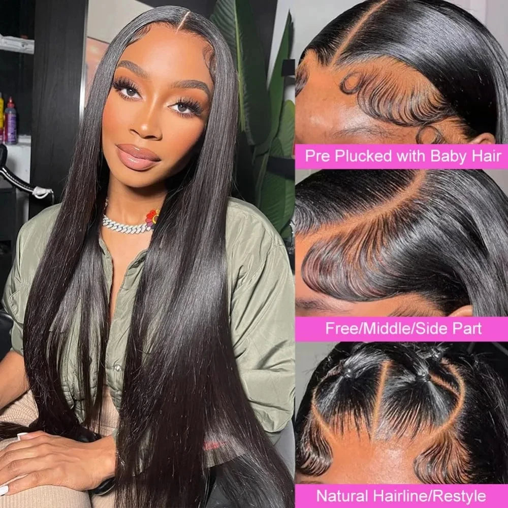 250 Density 6x6 Closure Glueless Wig Bone Straight Lace Frontal Wig Human Hair 30 40 Inch 13x6 13x4 HD Lace Front Wigs For Women