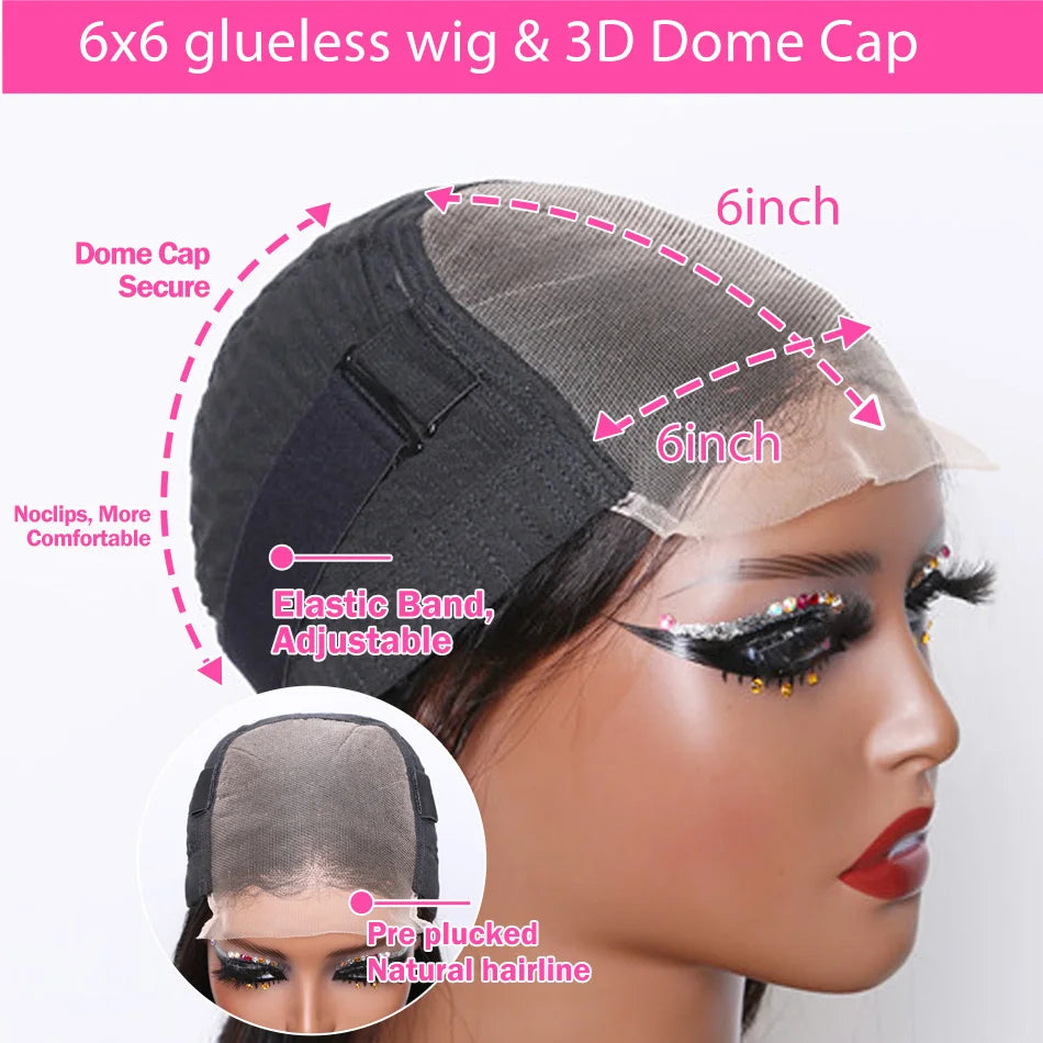 250 Density 6x6 Closure Glueless Wig Bone Straight Lace Frontal Wig Human Hair 30 40 Inch 13x6 13x4 HD Lace Front Wigs For Women