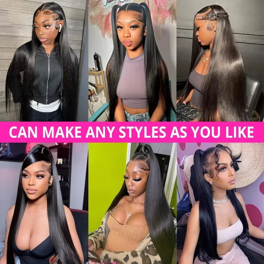 250 Density 6x6 Closure Glueless Wig Bone Straight Lace Frontal Wig Human Hair 30 40 Inch 13x6 13x4 HD Lace Front Wigs For Women