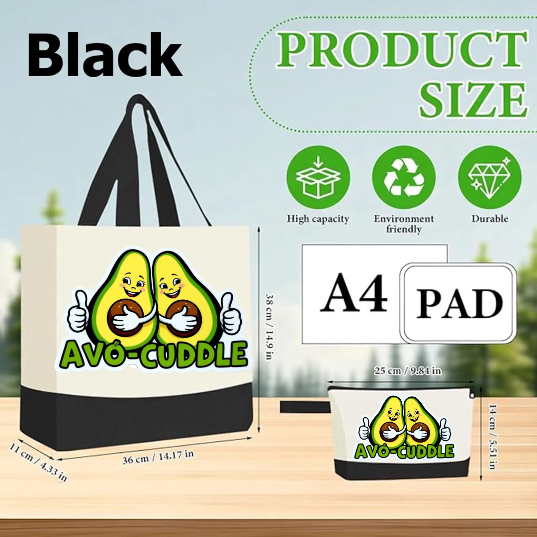 Red - Avo cuddle Funny Avocado Canvas Tote Bag with Matching Pouch | Reusable Aesthetic Shopper Gift