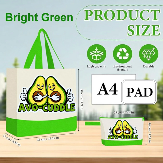 Bright Green - Avo cuddle Funny Avocado Canvas Tote Bag with Matching Pouch | Reusable Aesthetic Shopper Gift