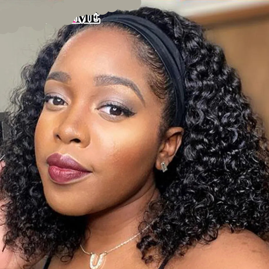 Headband Wig Human Hair Kinky Curly. No Glue Full Machine Made Brazilian Remy Human Hair Wigs For Women 180% Density