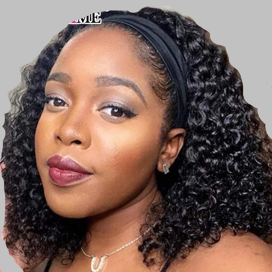 Headband Wig Human Hair Kinky Curly. No Glue Full Machine Made Brazilian Remy Human Hair Wigs For Women 180% Density