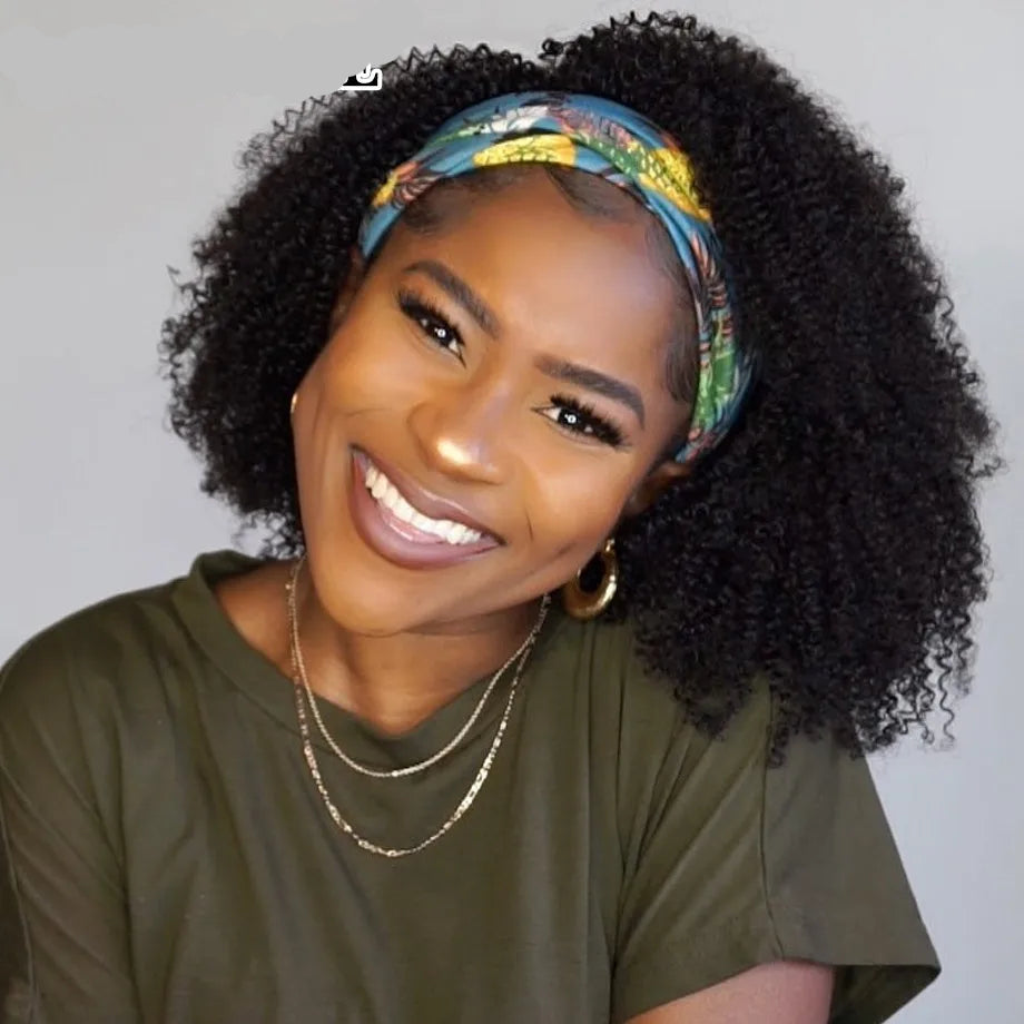 Headband Wig Human Hair Kinky Curly. No Glue Full Machine Made Brazilian Remy Human Hair Wigs For Women 180% Density