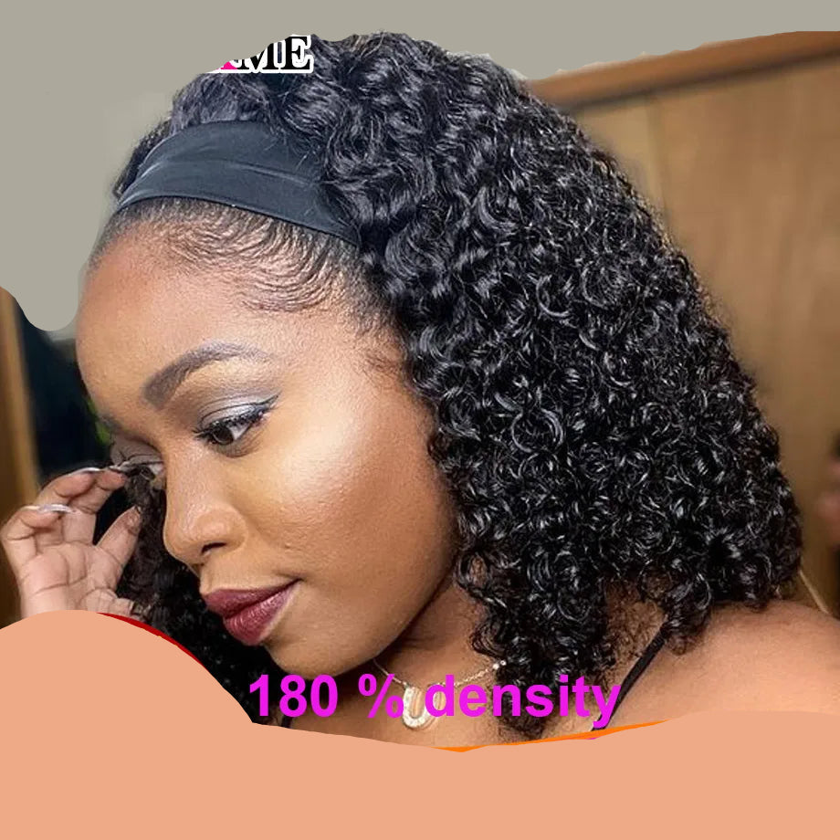 Headband Wig Human Hair Kinky Curly. No Glue Full Machine Made Brazilian Remy Human Hair Wigs For Women 180% Density
