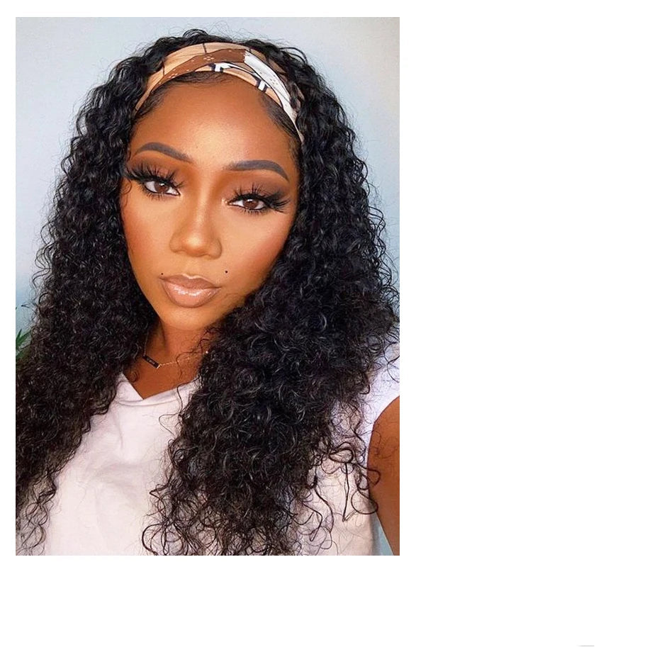 Headband Wig Human Hair Kinky Curly. No Glue Full Machine Made Brazilian Remy Human Hair Wigs For Women 180% Density