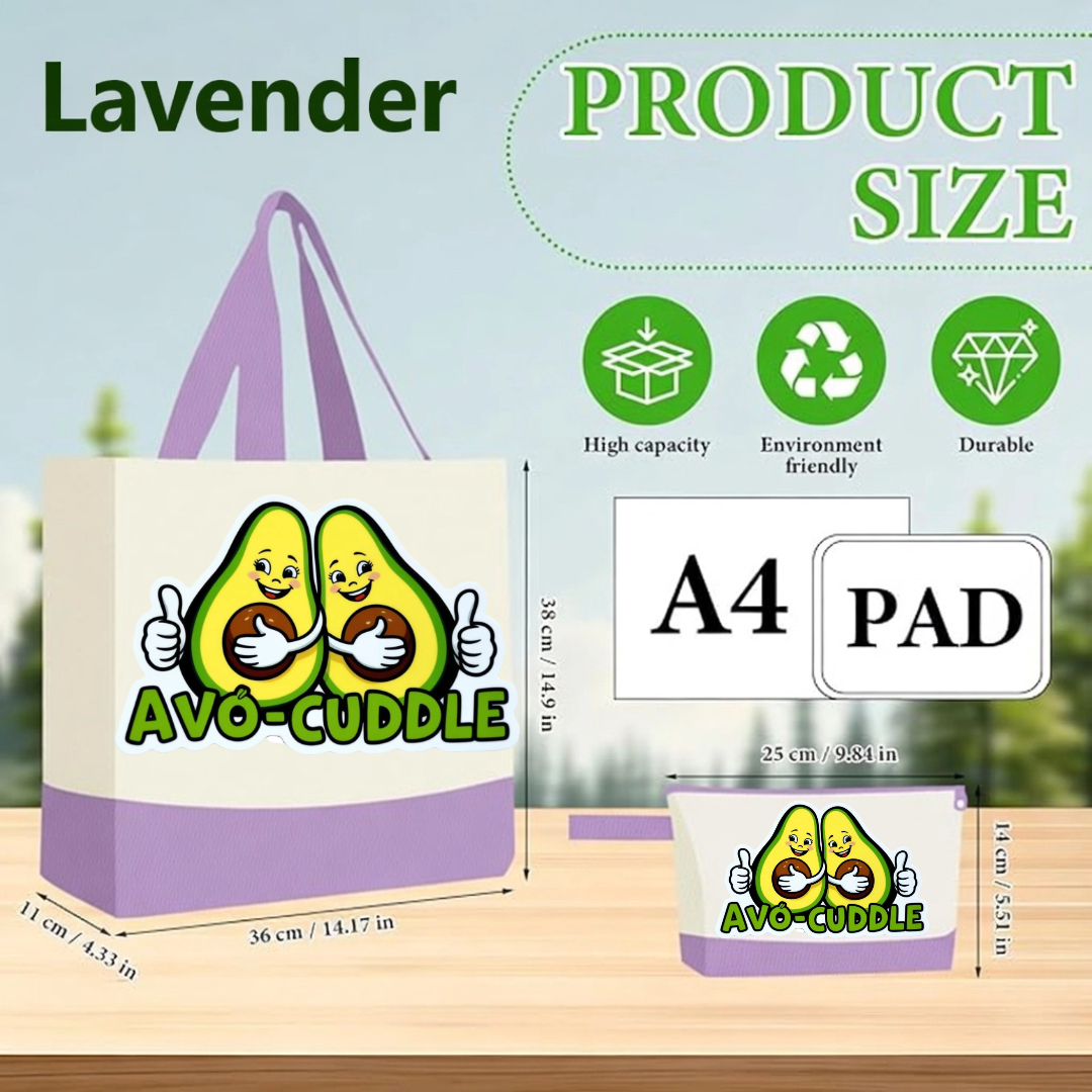 Red - Avo cuddle Funny Avocado Canvas Tote Bag with Matching Pouch | Reusable Aesthetic Shopper Gift