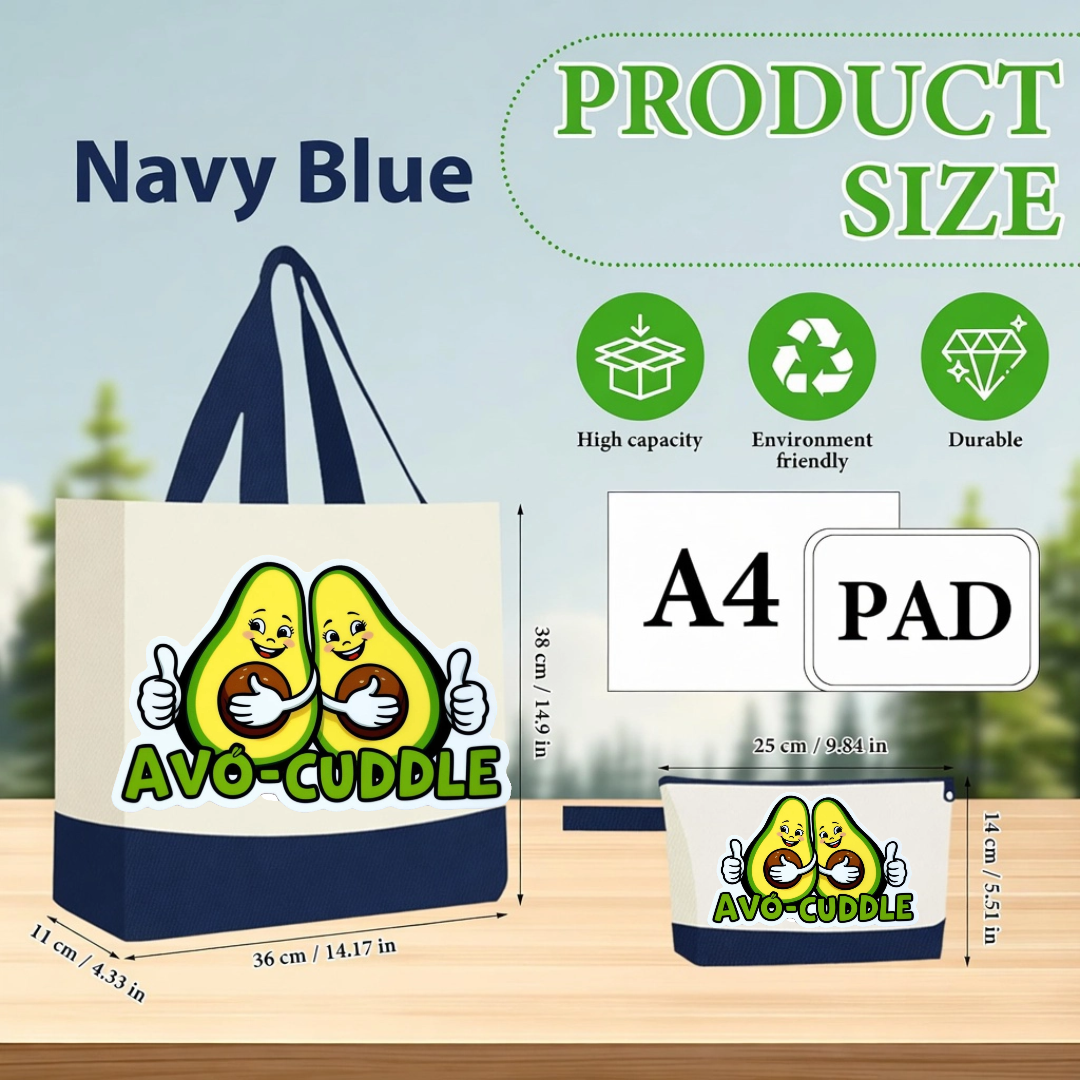 Red - Avo cuddle Funny Avocado Canvas Tote Bag with Matching Pouch | Reusable Aesthetic Shopper Gift