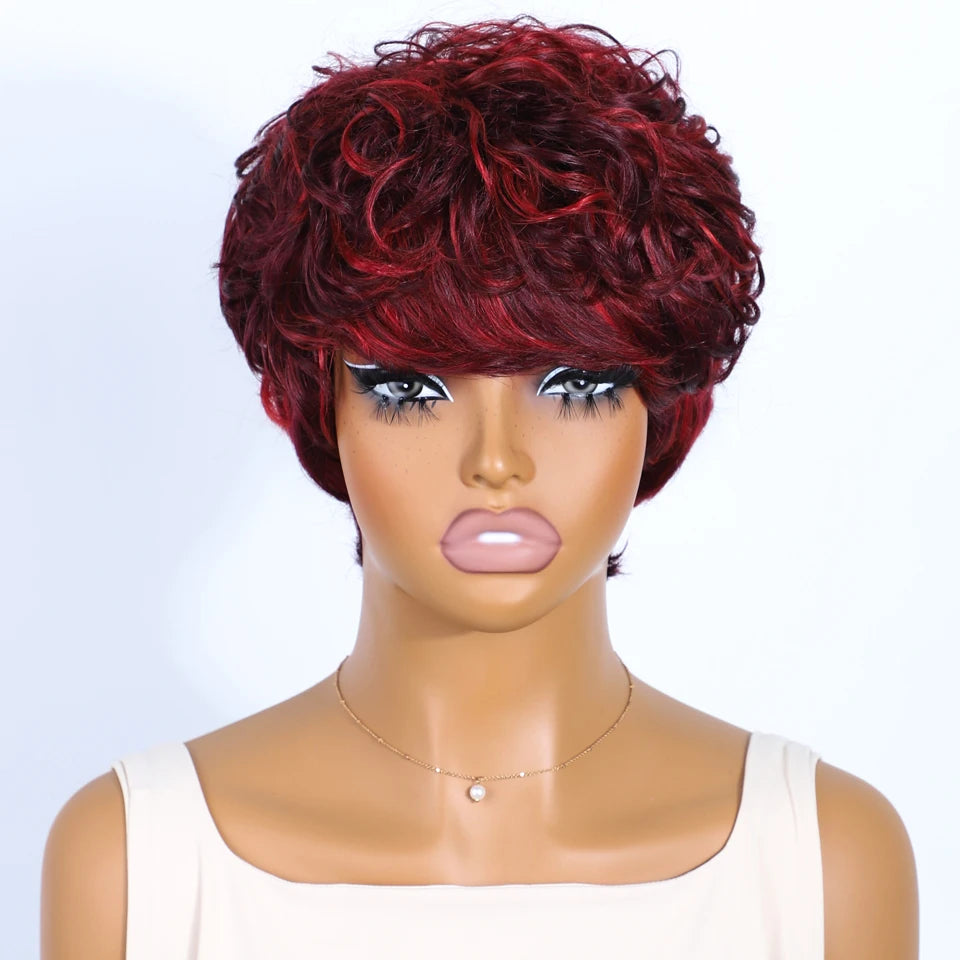 Short Pixie Cut 100% Human Hair Wigs For Women Brazilian Remy Hair Natural Dark Full Machine Made Daily Colored Bob Wig